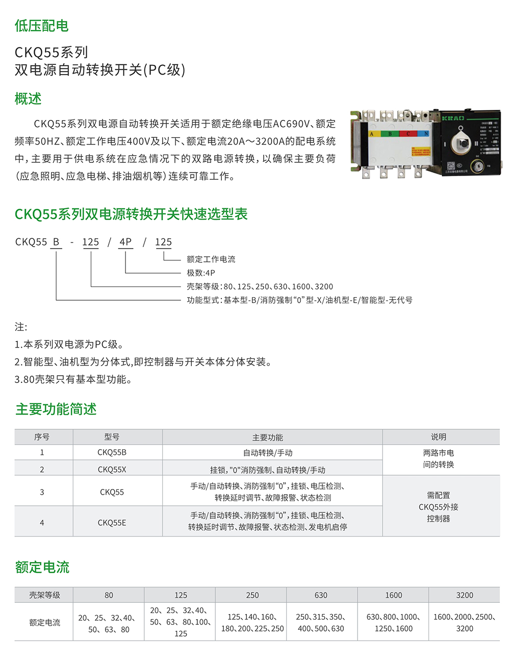 CKQ55系列双电源自动转换开关（PC级）